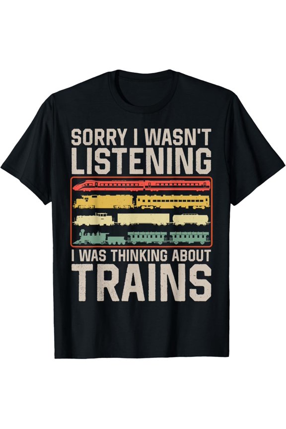 Exquisite and comfortable-Retro Model Railroading I Was Thinking about Trains Men Boys T-Shirt