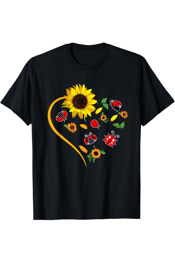 Exquisite and comfortable-Sunflowers Ladybugs Cute Heart Shape Matching Insect Lover T-Shirt