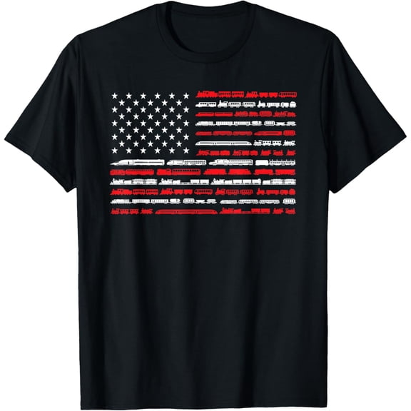 Exquisite and comfortable-Train Railroad American Flag Vintage Locomotive T-Shirt