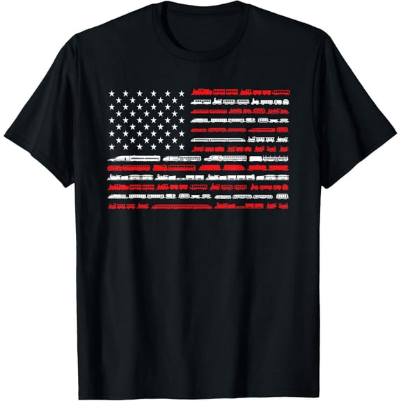 Exquisite and comfortable-Train Railroad American Flag Vintage Locomotive T-Shirt