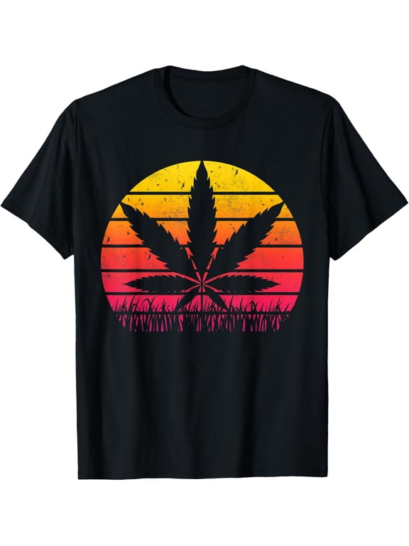 Exquisite and comfortable-Vintage Marijuana Weed Sun Retro Cannabis Leaf Distressed T-Shirt