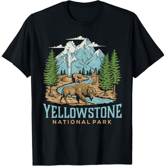 Exquisite and comfortable-Yellowstone US National Park Wolf Bison Bear Vintage Gift T-Shirt