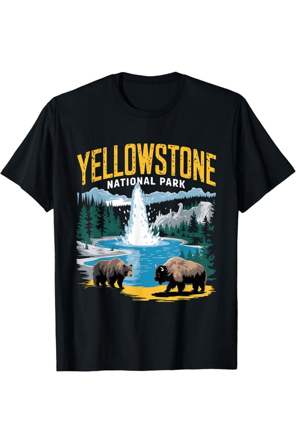 Exquisite and comfortable-Yellowstone US National Park Wolf Bison Bear Vintage T-Shirt