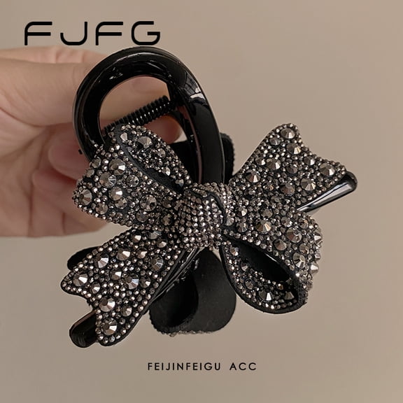 Exquisite full-diamond bow medium-sized hair clip for women, elegant and refined, half-up hairstyle at the back of the head, shark clip hairpin, new.