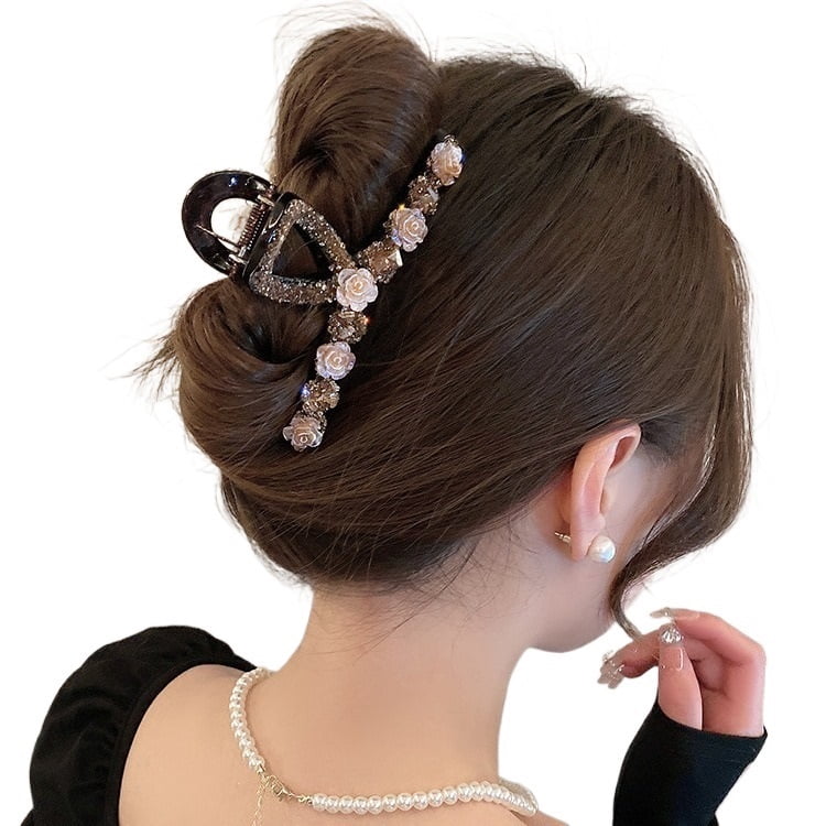 Exquisite large rosette clip | Elegant rhinestone back hair clip | Fashionable and versatile hair accessories