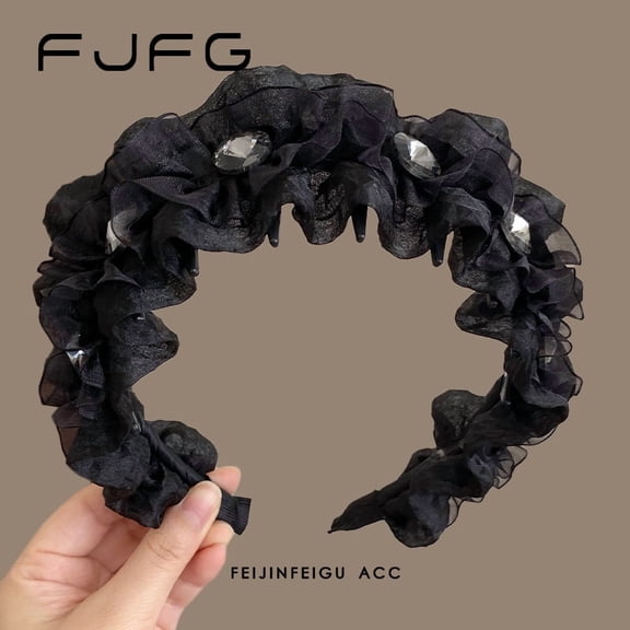 Exquisite mesh rhinestone ruffled hair bands female heightening skull headband senior sense of hundred with the wide side of the pressure hair card new!