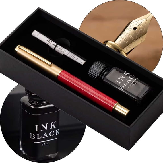 Exquisite resin fountain pen set with medium nib - includes 15 ml ink bottle and beautiful gift box - perfect for note taking, calligraphy and smooth writing - gift for fountain pen lovers