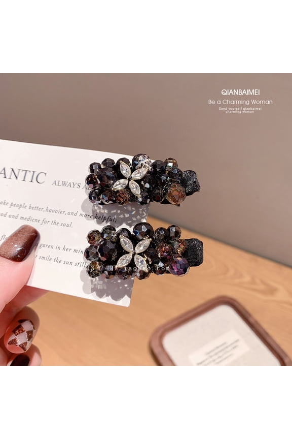 Exquisite retro crystal hair clip with rhinestones for women, elegant duckbill hairpin for flyaways and bangs