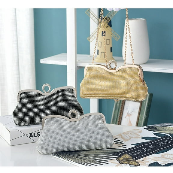 Exquisite ring rhinestone bag clutch bag dress bag banquet bag cheongsam handbag temperament female bag/Gold
