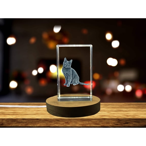 Exquisitely Crafted Korat Cat Sculpture in 3D Crystal