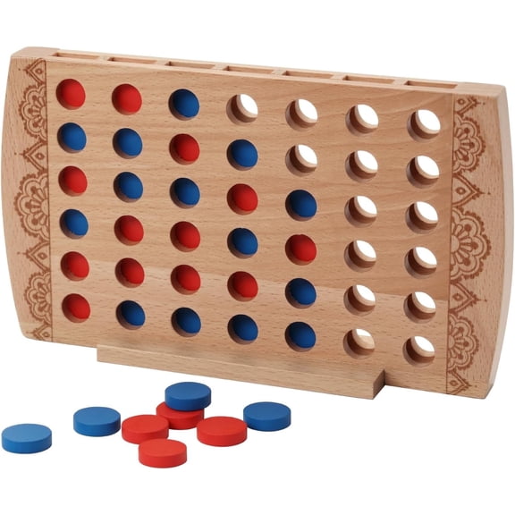 Wooden 4 in a Row Game Coffee Table Decor-Classic Strategy Game-Family Board Games Toys Gift for 6 Years Old Kids Boys Girls Adults