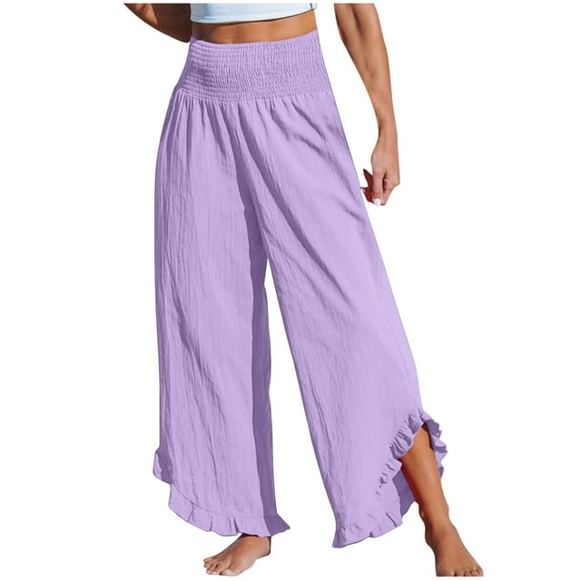 Exrradully Dress Pants Women Woman Fashion Solid Color Ruffle Elastic ...