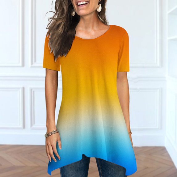 Sevevn Fashion Women Summer Loose Print Round-Neck T-Shirt Short Sleeve Casual Blouse Womens T-shirt