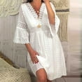 thumbnail image 1 of Sevevn Fashion Women Summer V-Neck Lace Crochet 3/4 Sleeve Flowy Casual Dress Summer Dresses for Women 2024 Womens Summer Dresses Sundress Plus Size Dresses for Curvy Women T-shirt Dress, 1 of 6
