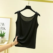 Sevevn Summer Tops for Women 2024 Women's Solid Color Loose Sleeveless Round Neck T-shirt Home Top Thin Bottoming Shirt Summer Clearance