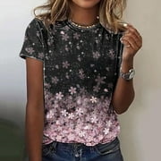 Sevevn Tops for Women Trendy Women's Casual Fashion Printed Crew-Neck Short-Sleeved Top Holiday Gift Finder