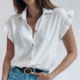 thumbnail image 1 of Sevevn Women Short Ruffled Sleeve V Neck Button Up Blouse Casual Summer Tops White T-shirt Womens, 1 of 7