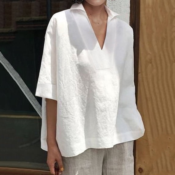 Sevevn Women Short Sleeve V Neck Casual Loose Tops Ladies Cotton Shirts Blouse Women's T-shirts