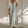 thumbnail image 1 of Sevevn Women's Cotton Linen Solid Color Loose V-neck Short Sleeved Dress Summer Dresses for Women 2024 Womens Summer Dresses Sundress Plus Size Dresses for Curvy Women T-shirt Dress, 1 of 6