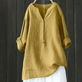 thumbnail image 1 of Sevevn Women's V-Neck Long Sleeve Loose Button Cotton And Linen Tunic Summer Blouse Womens Plus Size T-shirts, 1 of 6