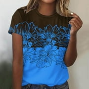 Sevevn Womens Fashion Women's Casual Print Pullover Round Neck Short Sleeved Top Great Gifts for Less