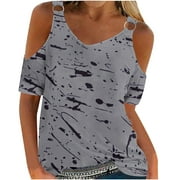 Sevevn Womens Fashion Women's Fashion Casual Print Short Sleeve Round-Neck Blouses Shirts Great Gifts for Less