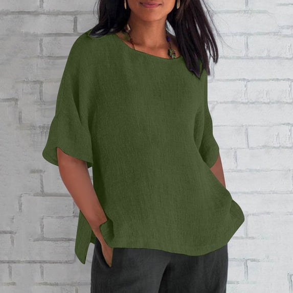 Sevevn Womens Solid Color Crewneck Loose Blouse Half Sleeve Casual Work Shirt Tunic Tops Womens Short Sleeve Tees