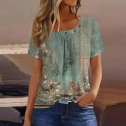 Sevevn Womens Tops Women's Short Sleeved Pleated T-shirt Top on Clearance