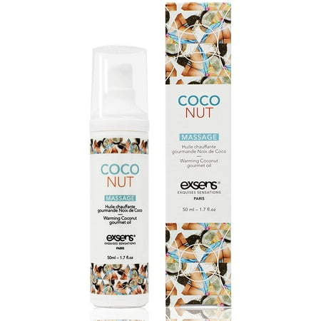 Exsens Coconut Gourmet Warming intimate Massage Oil, Flavored, All Natural, Vegan, Non-Staining, 50ml (1.7 fl.oz), 1 Count
