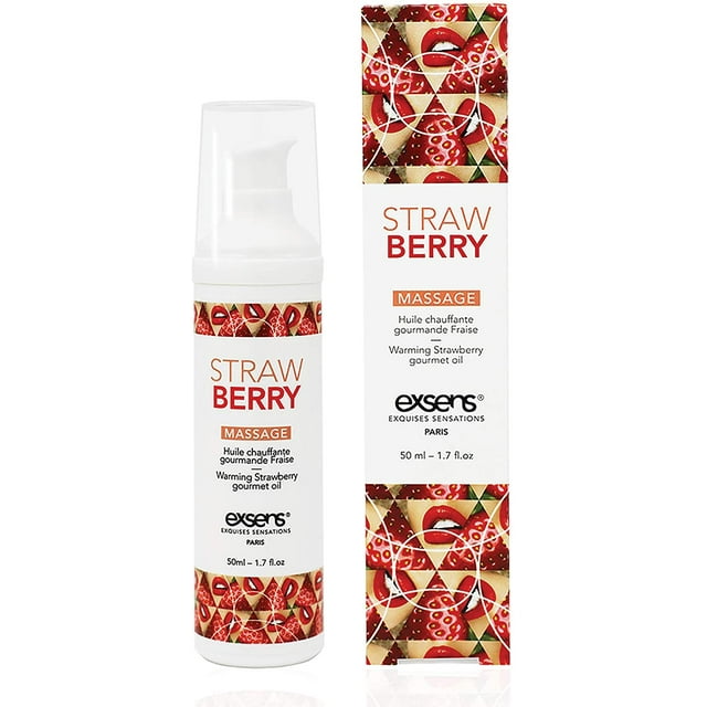 Exsens Strawberry Gourmet Warming Intimate Massage Oil, Flavored, All Natural, Vegan, Non-Staining, 50ml (1.7 fl.oz), 1 Count