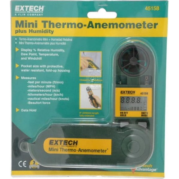 Extech 45158 Mini Thermo-Anemometer for Air Velocity, Relative Humidity, Temp