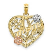 EXTEL Large 10k Yellow & Rose Gold with Rhodium #1 MOM Heart with Flower Charm