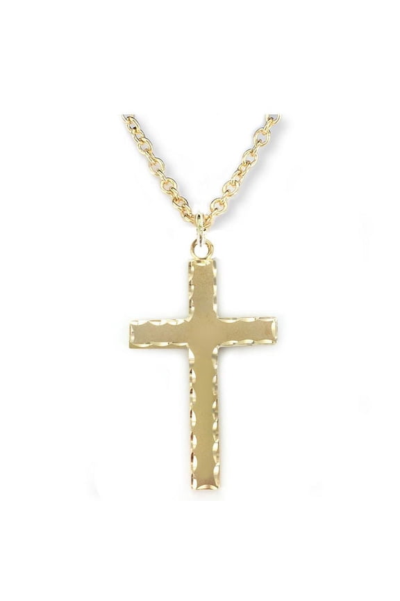 Large 14KT Gold Plated Over Sterling Silver Cross Pendant with Our Father Prayer on Back for Men with 24" chain