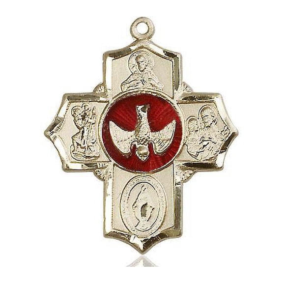 Extel Large 14kt Gold Filled Traditional Catholic 5-Way Cross Cruciform Medal with Miraculous Medal, St. Joseph, St. Christopher and Sacred Heart, Made in USA