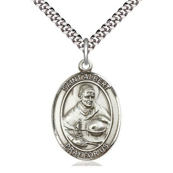 Extel Large Oval Pewter St. Albert the Great Pendant with 24" chain, Made in USA