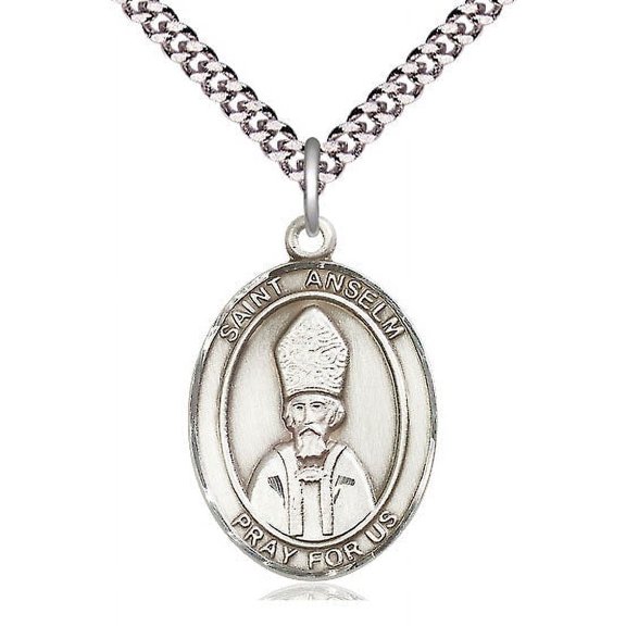Extel Large Oval Pewter St. Anselm of Canterbury Pendant with 24" chain, Made in USA