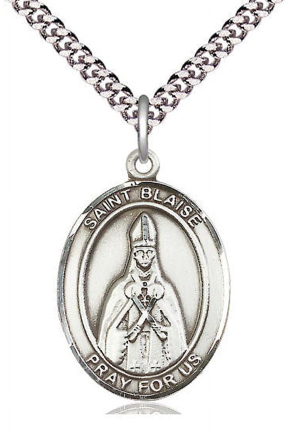Large Oval Pewter St. Blaise Pendant with 24" chain, Made in USA