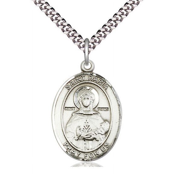 Extel Large Oval Pewter St. Daria Pendant with 24" chain, Made in USA