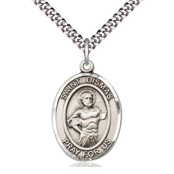 Extel Large Oval Pewter St. Dismas Pendant with 24" chain, Made in USA
