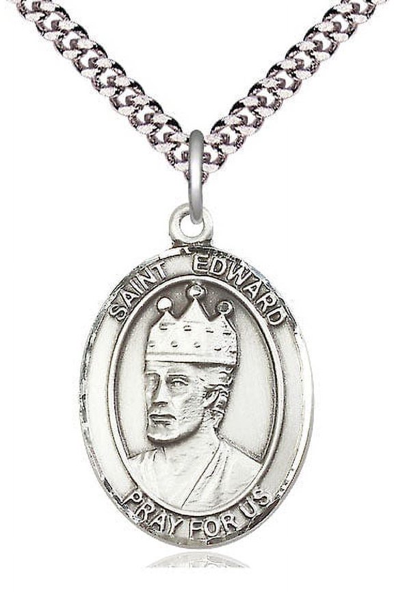 Large Oval Pewter St. Edward the Confessor Pendant with 24" chain, Made in USA