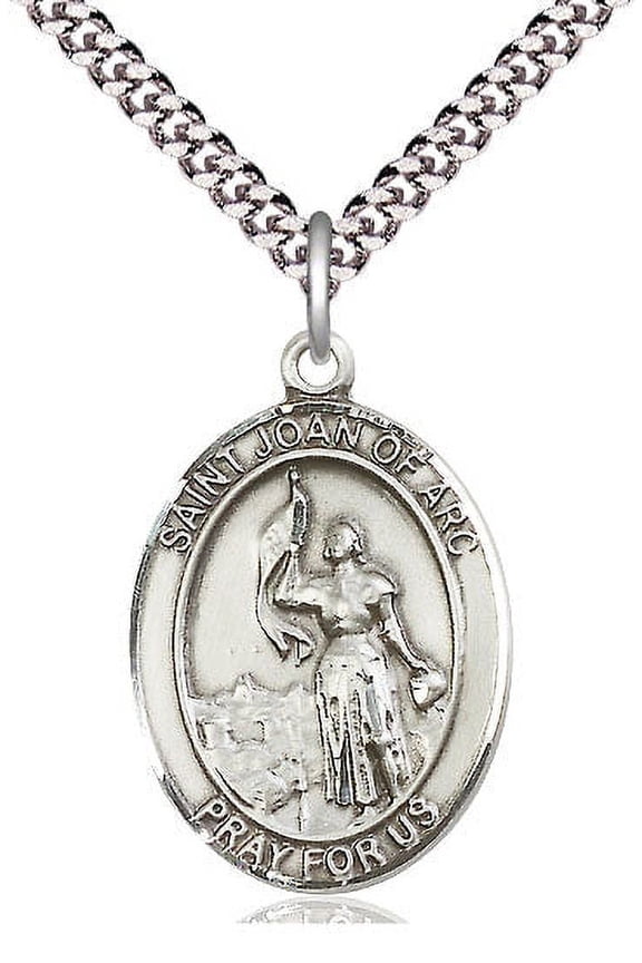 Large Oval Pewter St. Joan of Arc Pendant with 24" chain, Made in USA