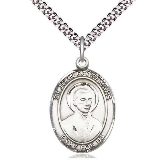 Extel Large Oval Pewter St. John Berchmans Pendant with 24" chain, Made in USA