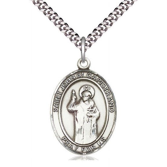 Extel Large Oval Pewter St. John of Capistrano Pendant with 24" chain, Made in USA