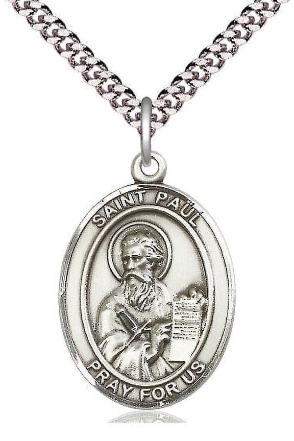 Large Oval Pewter St. Paul the Apostle Pendant with 24" chain, Made in USA