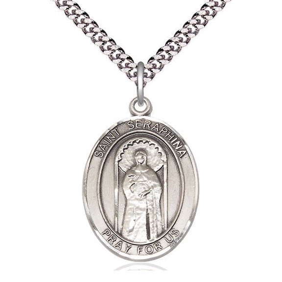 Extel Large Oval Pewter St. Seraphina Pendant with 24" chain, Made in USA
