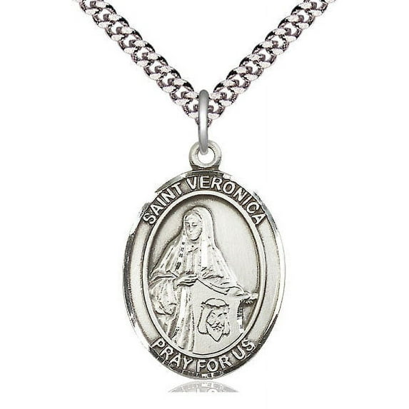 Extel Large Oval Pewter St. Veronica Pendant with 24" chain, Made in USA