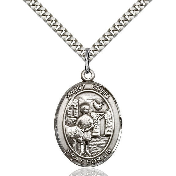 Extel Large Oval Sterling Silver St. Vitus Pendant with 24" chain, Made in USA