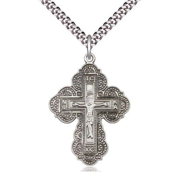 Extel Large Pewter Irene Cross Pendant with 24" chain, Made in USA