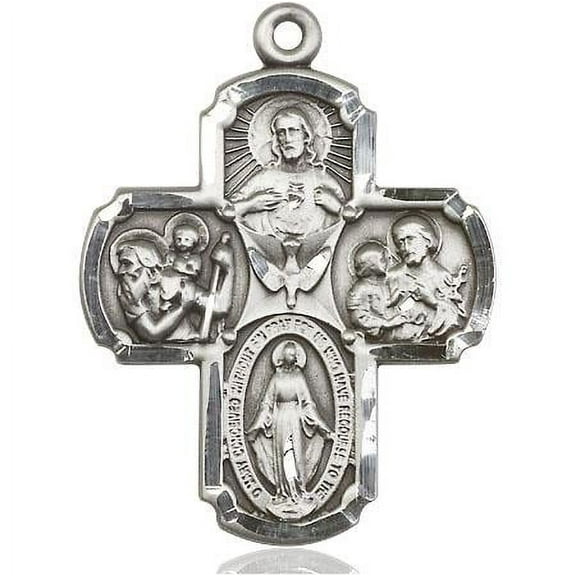 Extel Large Pewter Traditional Catholic 5-Way Cross Cruciform Medal with Miraculous Medal, St. Joseph, St. Christopher and Sacred Heart, Made in USA