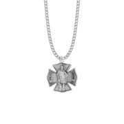 Extel Large Sterling Silver Firefighter Shield Medal Pendant with St. Florian on Back, Patron Saint of Firefighters for Men with 24 chain